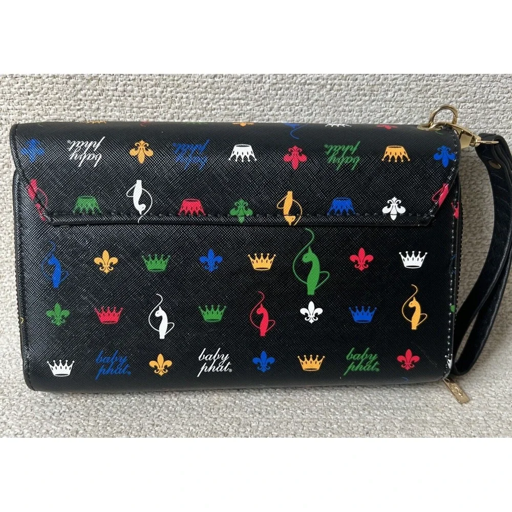 Baby Phat Cat Crown Black Crossbody Wristlet Shoulder Clutch‎ Handbag Hip Jazzy